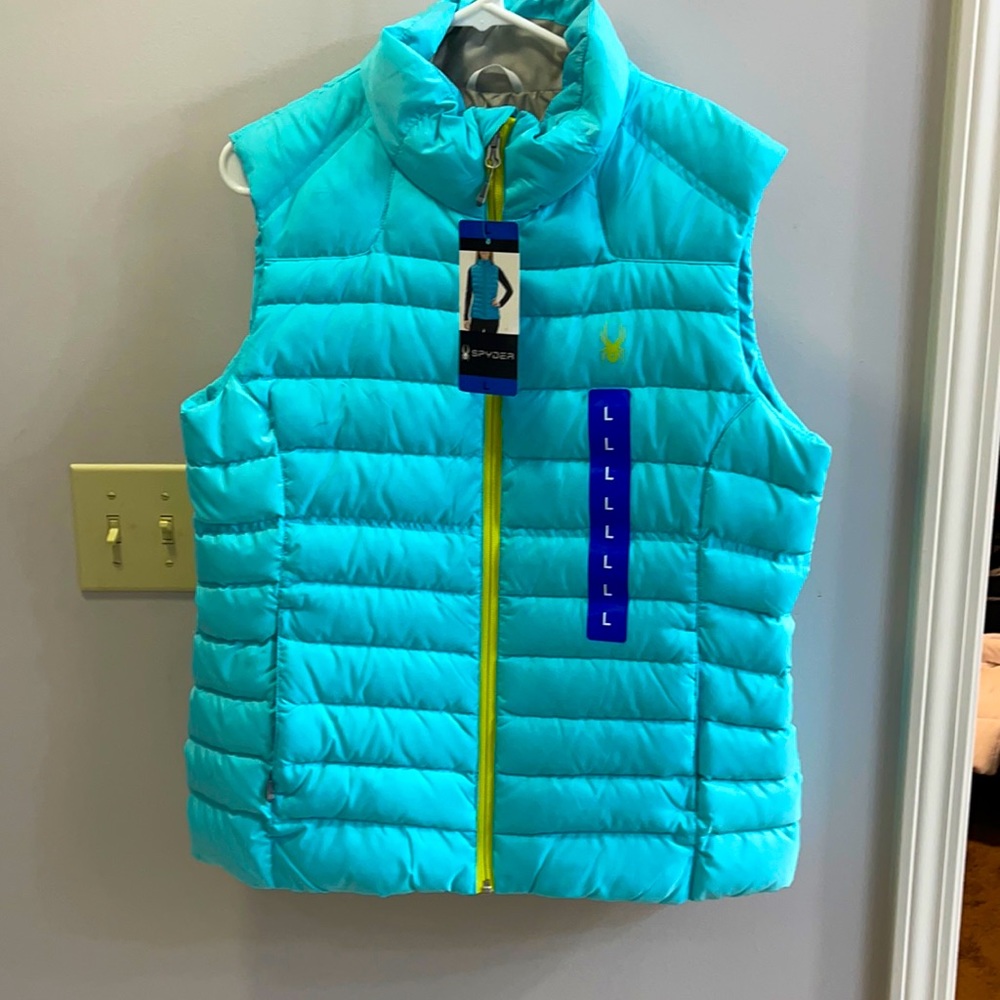 Spyder, light blue, large puff jacket vest